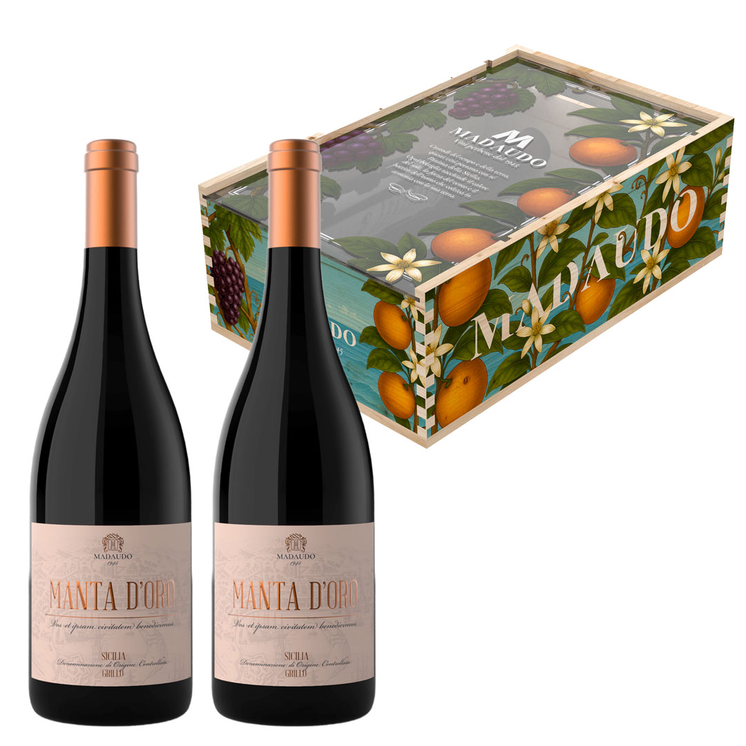 Cassetta in Legno - Manta D'Oro - 2 Bottiglie: 2 x Grillo DOC Sicilia