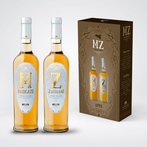 Bipack MZ Liquorosi Cantine Madaudo - Immagine di duebottiglie di Zibibbo e Moscato